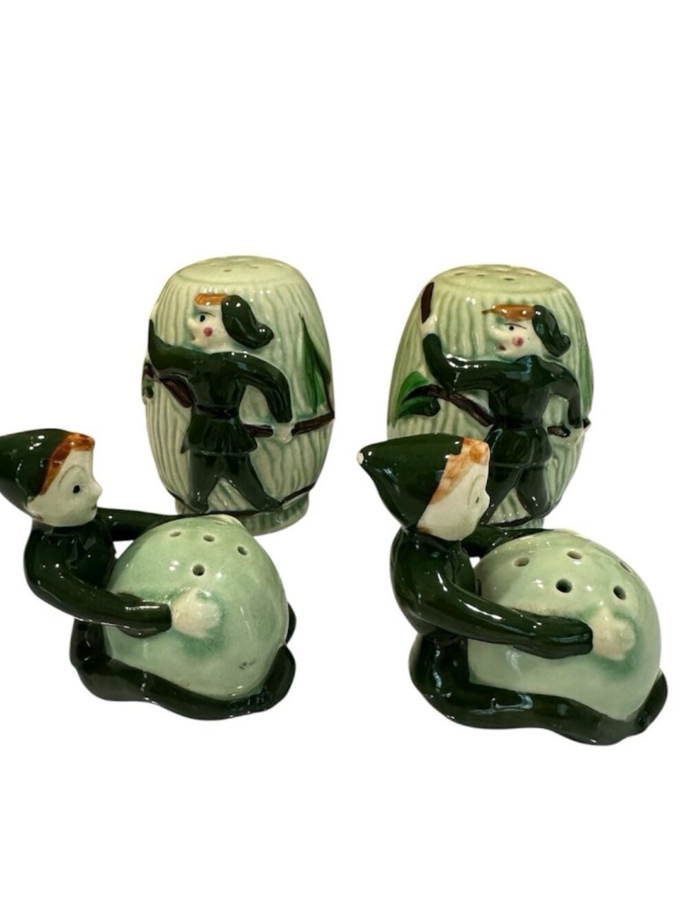 Vintage Pixie Elf Salt and Pepper Shakers Japan MCM Kitsch Christmas Snowball